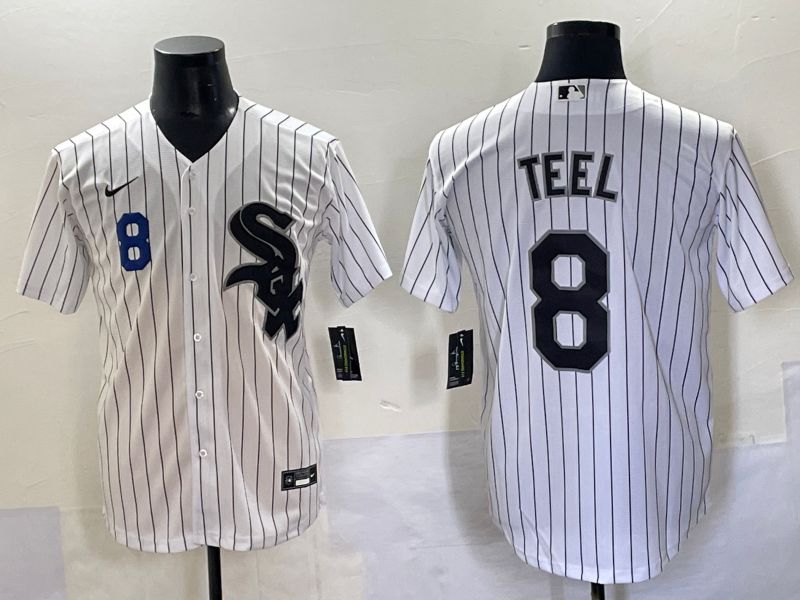 Men 2025 Chicago White Sox 8 Teel White Stripe Game Nike MLB Jersey style 7